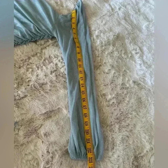 Jump Apparel Glitter Square Neck Ruched Long Sleeve W/ Ties At Hemline Dress M - Picture 8 of 10